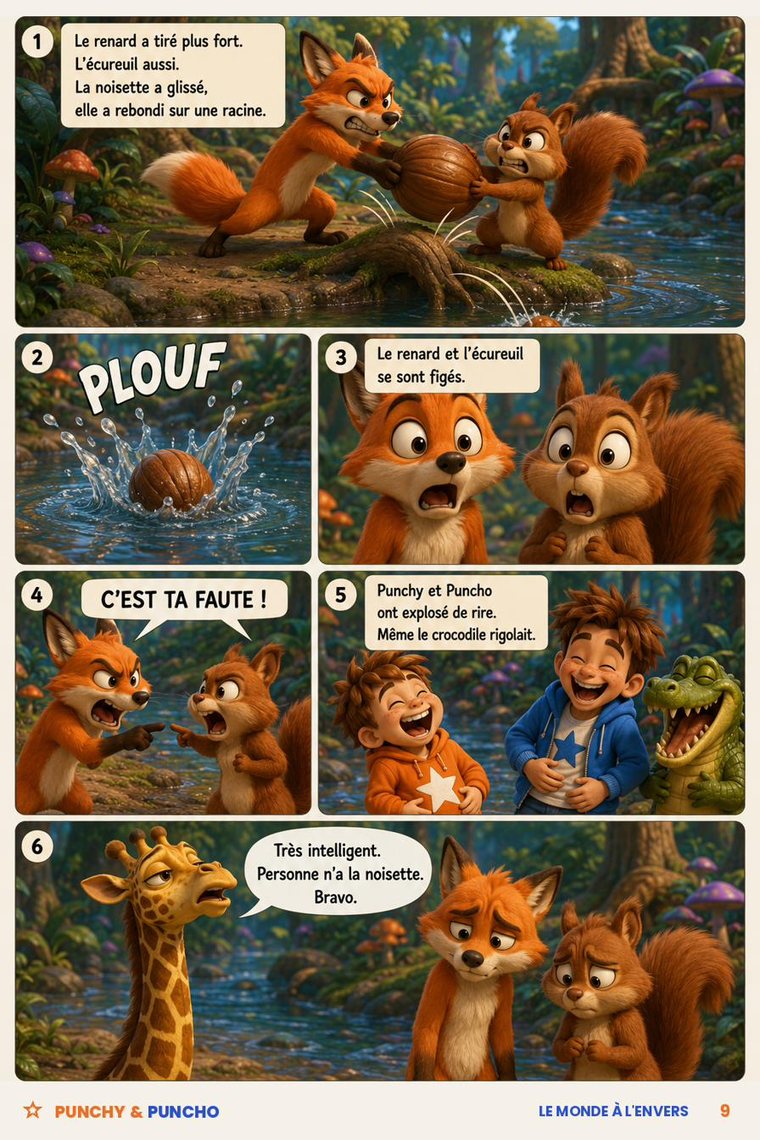 Planche de la BD : la rivière et l'écureuil