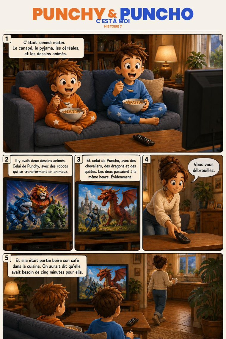 Planche de la BD : C'est à moi, la dispute devant la télé