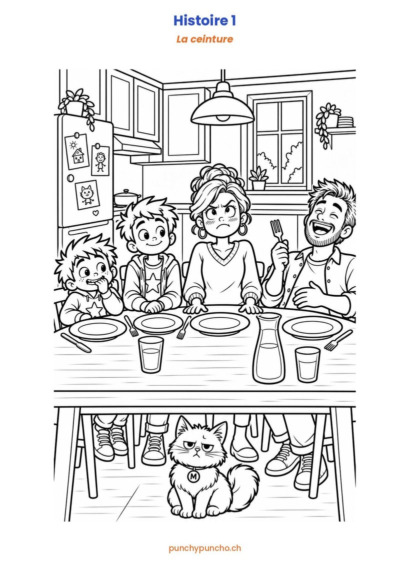 Coloriage de la famille dans la voiture, histoire 1 du Tome 2